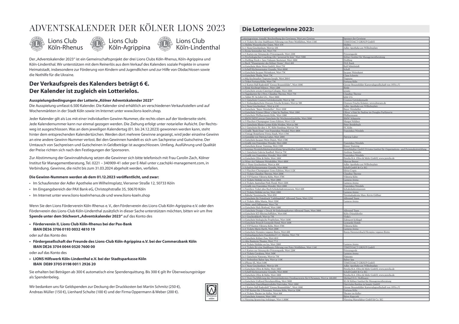 Adventskalender der Kölner Lions 2023
